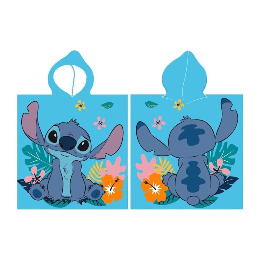 AyMax | Lilo & Stitch - Stitch Assis - Poncho Enfant 100% Polyester 55X110Cm