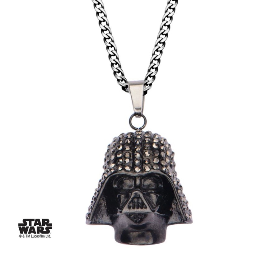 S1 Studio | Star Wars - Black Pvd Plated Darth Vader With Clear Gem Pendant Chain