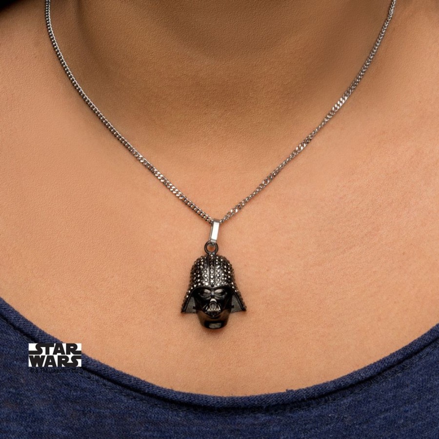 S1 Studio | Star Wars - Black Pvd Plated Darth Vader With Clear Gem Pendant Chain