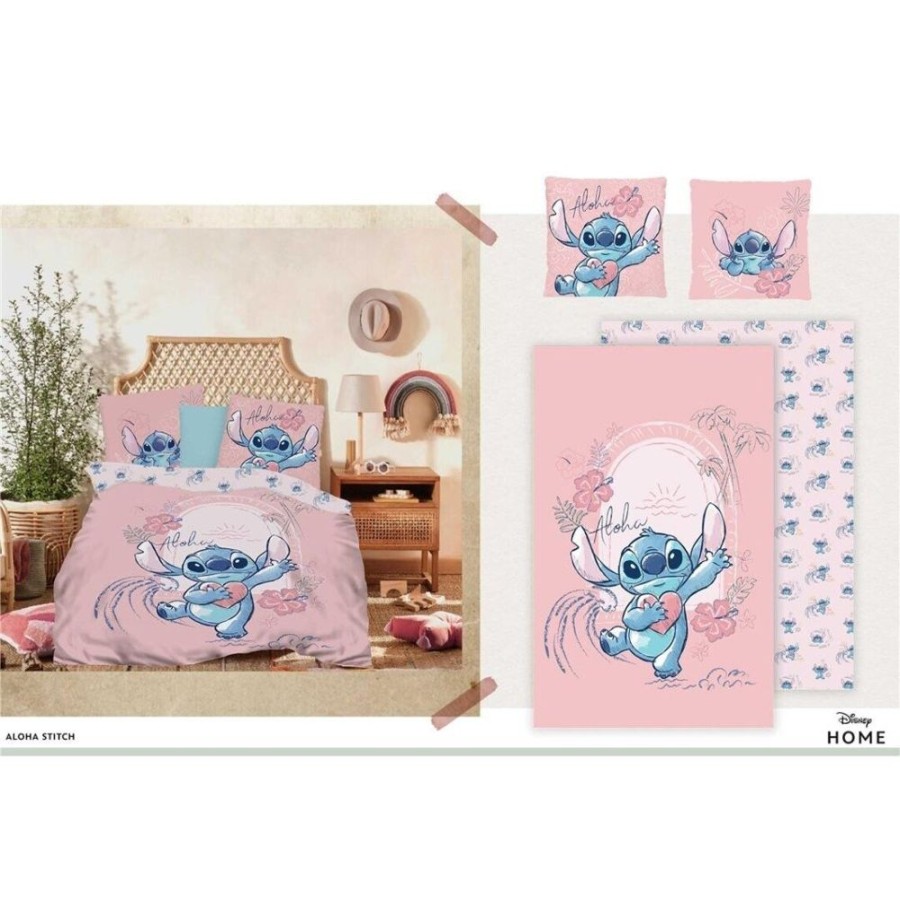 AyMax | Disney - Parure De Lit 240X220Cm - Stitch Pink Love '100% Coton'