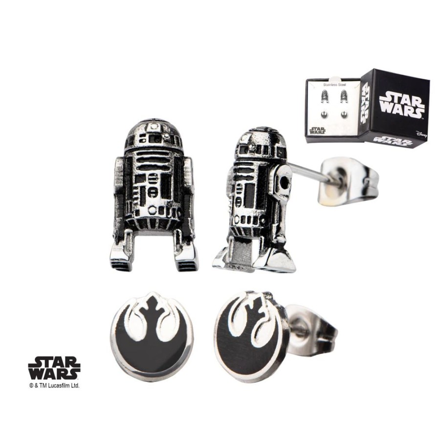 S1 Studio | Star Wars - 3D R2D2 And Rebel Alliance Symbol Stud Earring Set