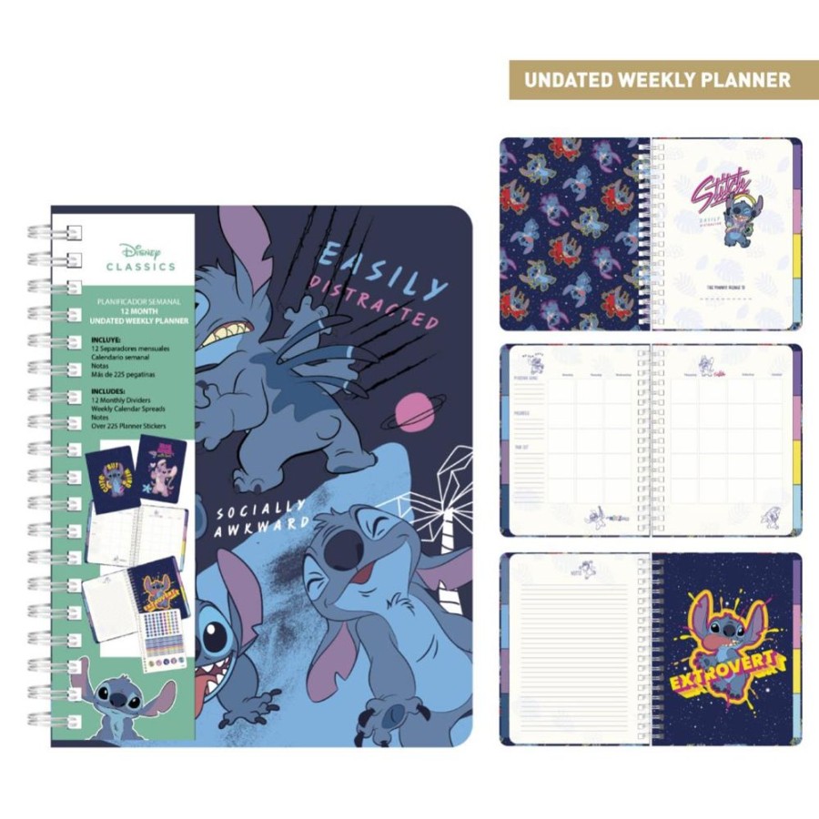 Cerda | Stitch - Agenda Hebdomadaire Non Date + Intercalaires + Stickers