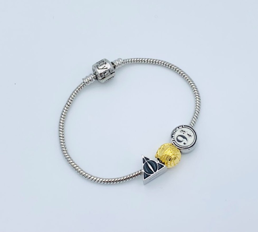 Carat | Harry Potter - Bracelet Avec 3 Charmes - Plaque Argent - 18,5Cm