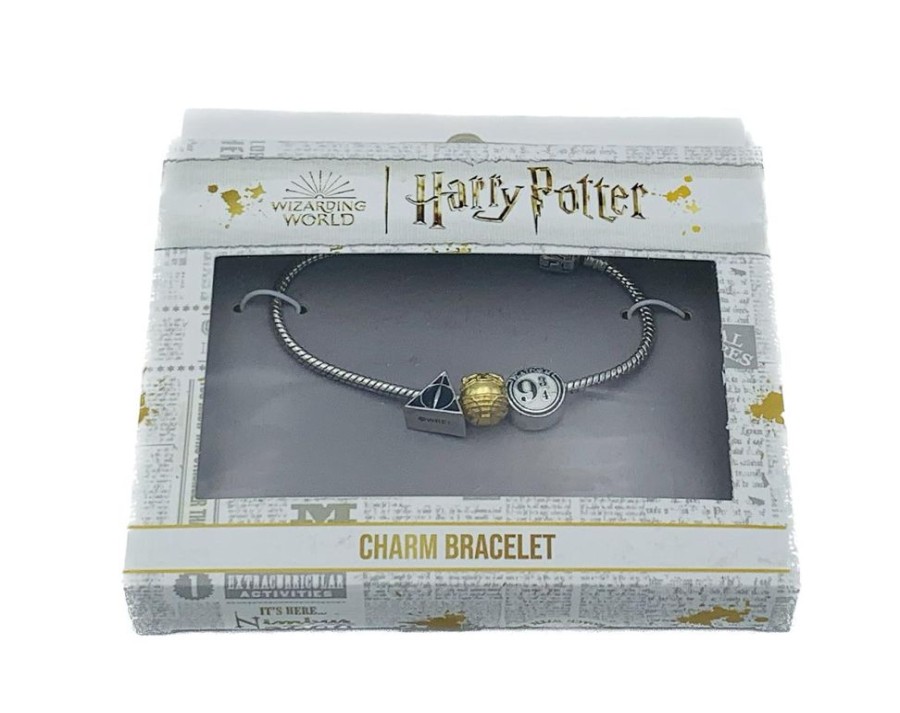 Carat | Harry Potter - Bracelet Avec 3 Charmes - Plaque Argent - 18,5Cm