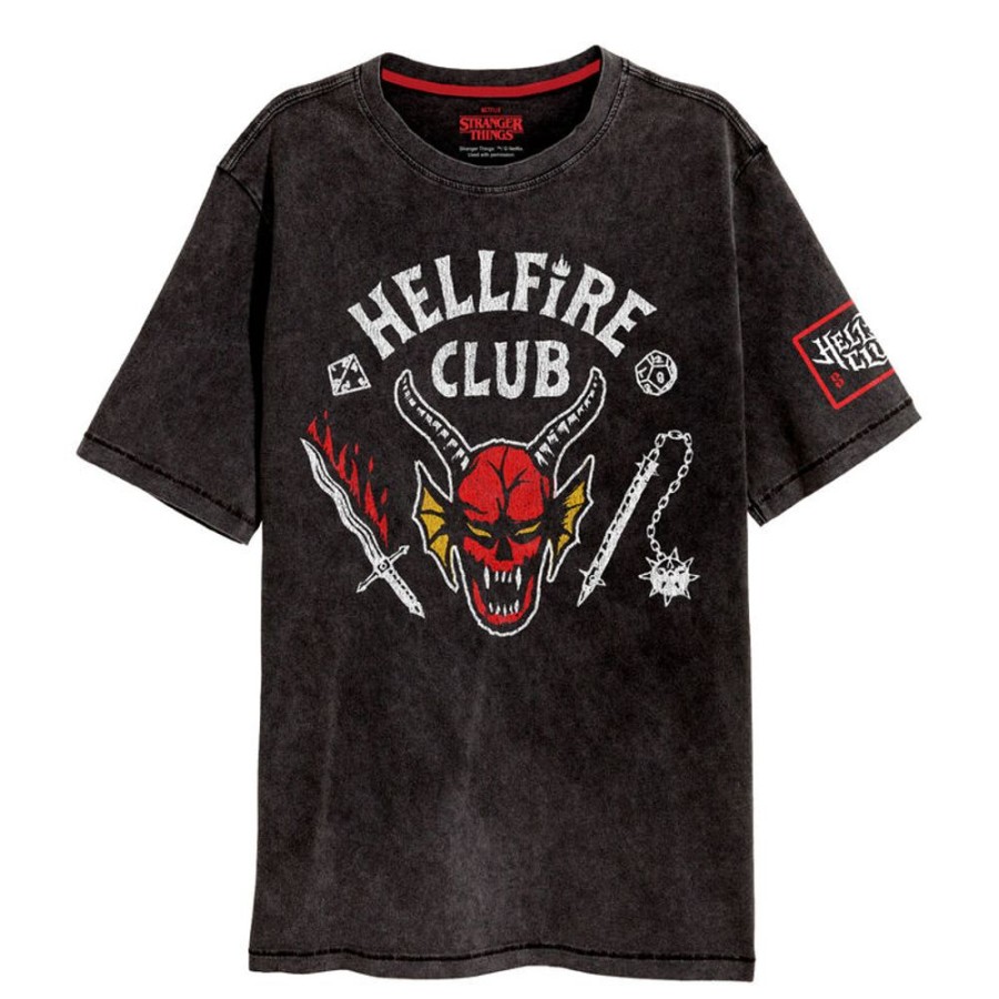 Heroes Inc | Stranger Things - Hellfire Crest - T-Shirt Unisex Effet Delave (L)